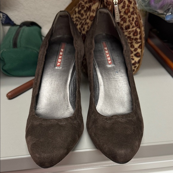 Prada Women's Chocolate Suede Heels - Picture 1 of 7